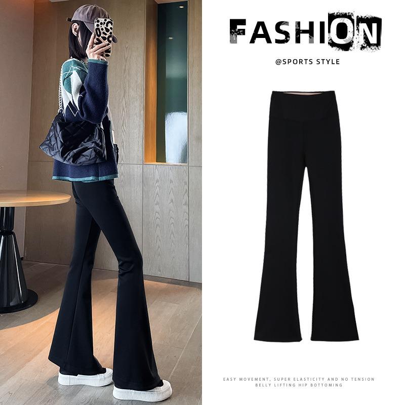 Flared pants women's spring and autumn, new high-waisted belly drape and thin black small casual micro-horseshoe pants