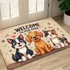 1pc Non-Slip Machine Washable Welcome Mat | Cute Cartoon Dog and Cat Design with Paw Prints and Hearts, Durable Polyester Indoor/Outdoor Entrance Mat