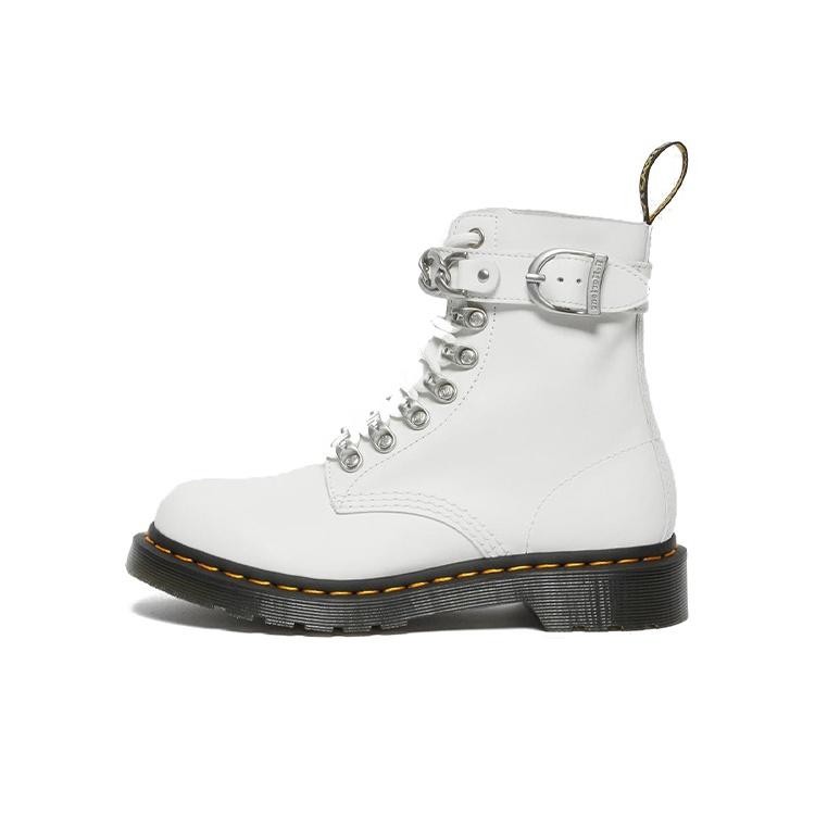 Dr. Martens 1460 Leather Metal Buckle Elastic Short Boots Women Boots White 27266100