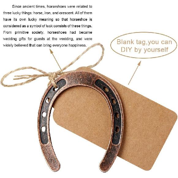 OurWarm 30PCS Good Lucky Horseshoe Wedding Favors for Guests, Vintage Craft Metal Horseshoe Decor with Kraft Gift Tags for Rustic Wedding Birthday
