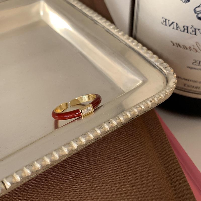 Red Zircon Drip Oil Open Ring - Women's Luxury Retro Fashion