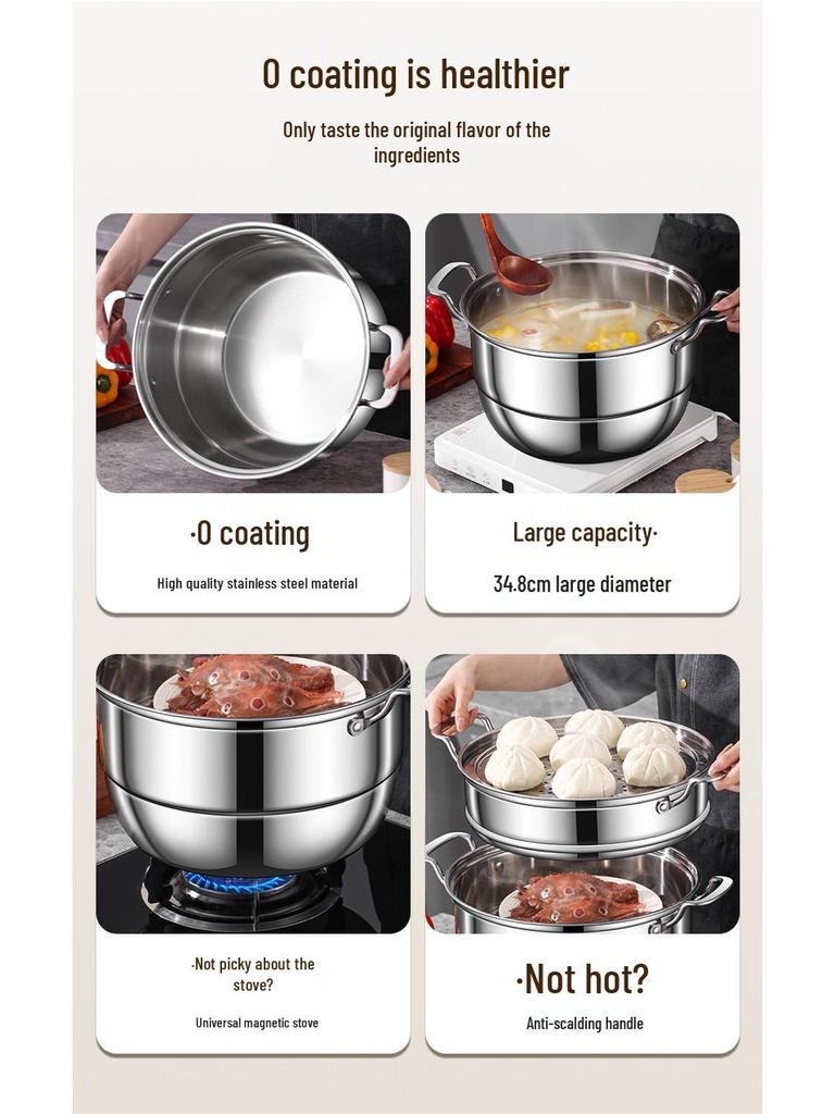 Three-Layer 304 Steel Steamer Pot with Large Capacity for Multi-Functional Cooking