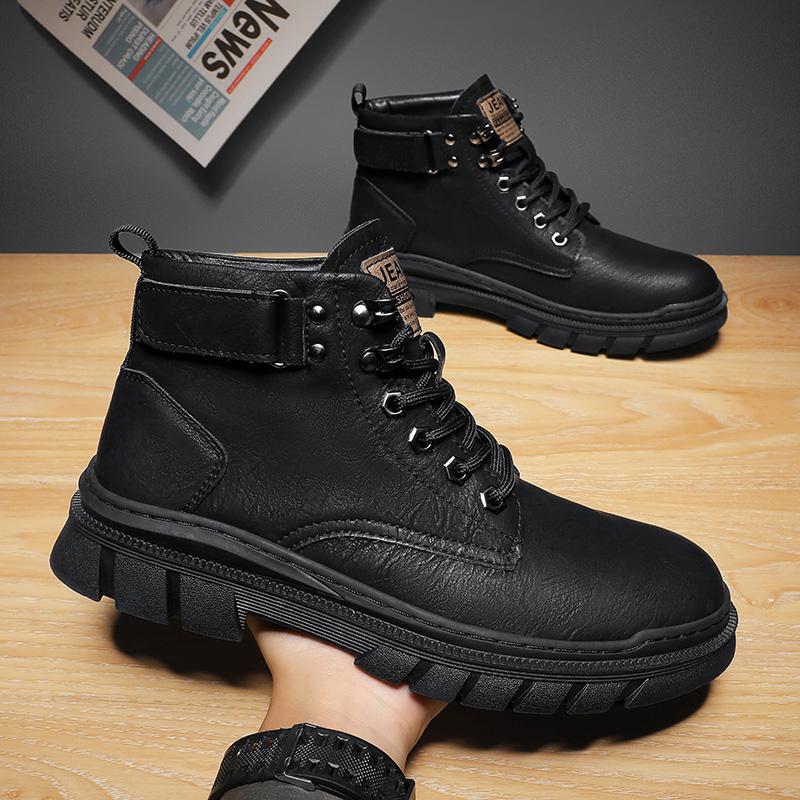 Winter Warm Plush Men's Business Short Boots Fashionable Motorcycle Boots Retro Men's Cotton Shoes Genuine Leather Boots
