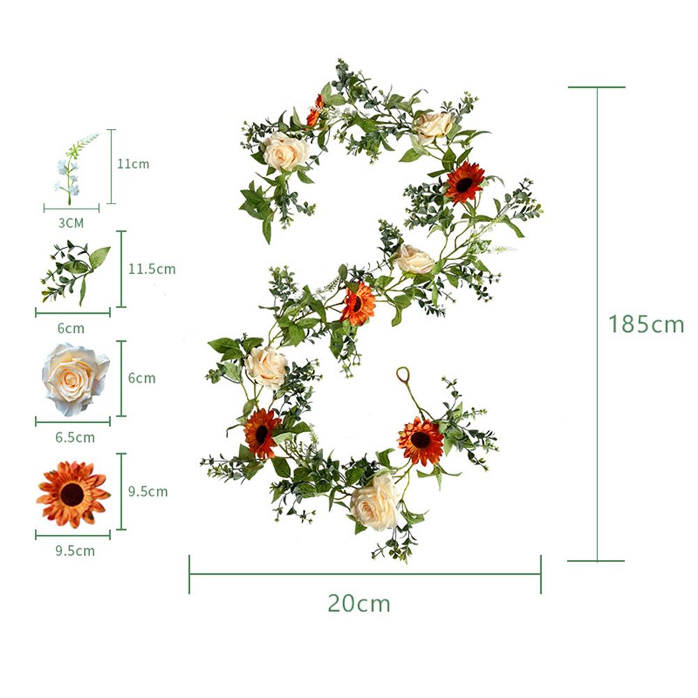 

Artificial Garland Simulation Fake Rose Flower Rattan For Home Front Door Wall Window Decor 1.85m A04499