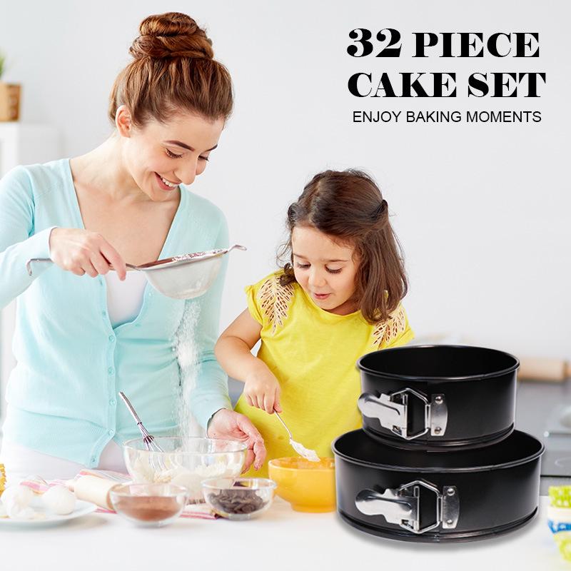 Snap-Lock Removable Bottom Cake Pan & 47-Piece Non-Stick Baking Set with Icing Nozzles