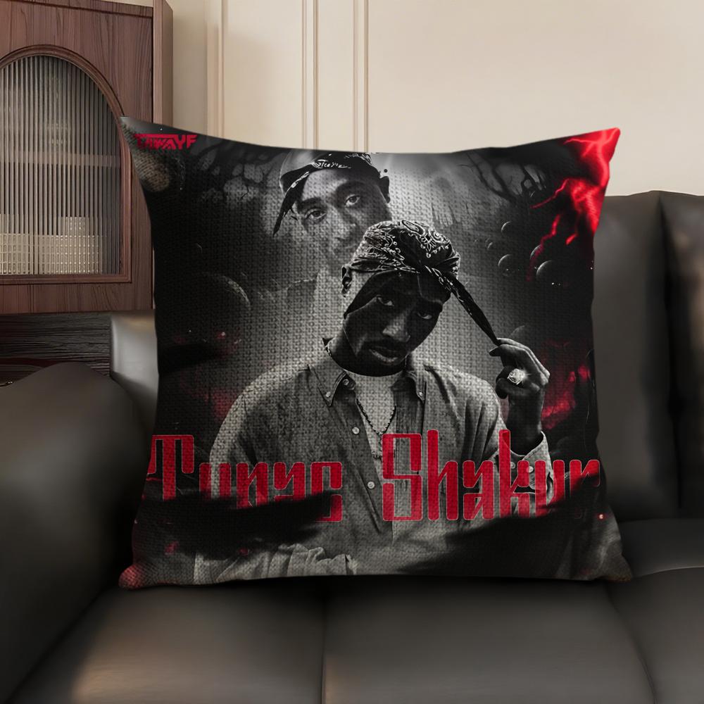 Rap 2Pac T-Tupac S-Shakur Cushion Cover Natural Linen Organic Fabric Double-Sided Printing Sofa Home Decor Gift Pillow Case