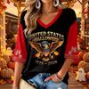 Women's Casual V-Neck Halloween Print Three-Quarter Sleeve Top