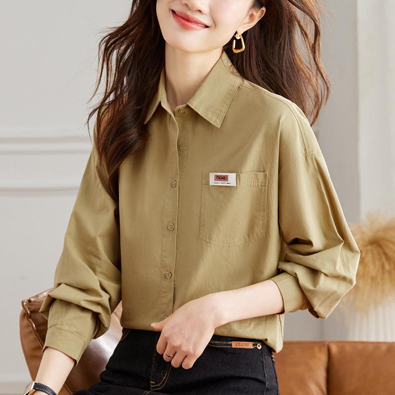 Combed Cotton White Shirt for Women Long-sleeved Spring Clothes New Commuter Versatile Top Pure Cotton Layered Shirt