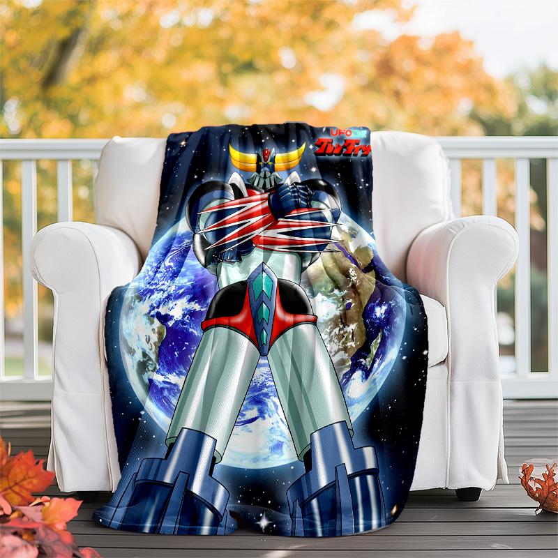 1pc UFO Robot Grendizer7 Theme Blanket - Digital Print, Polyester, Cozy for All Seasons, Perfect for Outdoor, Camping, and Travel