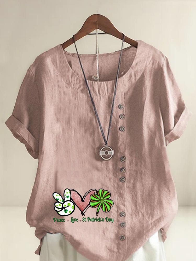 

Women s Fashion Love Letter Print with Lines Shot Sleeve T-shirt Loose Cotton Shirt Casual Loose Summer Plus Size Blouse Tops S розовый