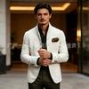 Chaqueta Blazer para Hombre S Casual Cuello Alto Manga Larga Corte Ajustado Bolsillo con Botón