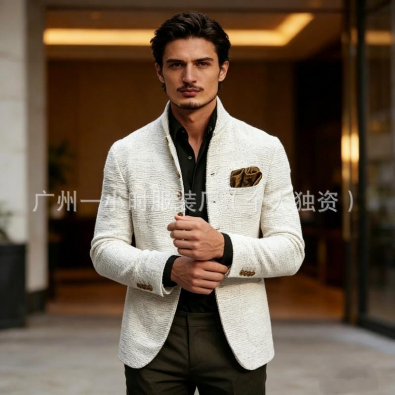 Chaqueta Blazer para Hombre S Casual Cuello Alto Manga Larga Corte Ajustado Bolsillo con Botón