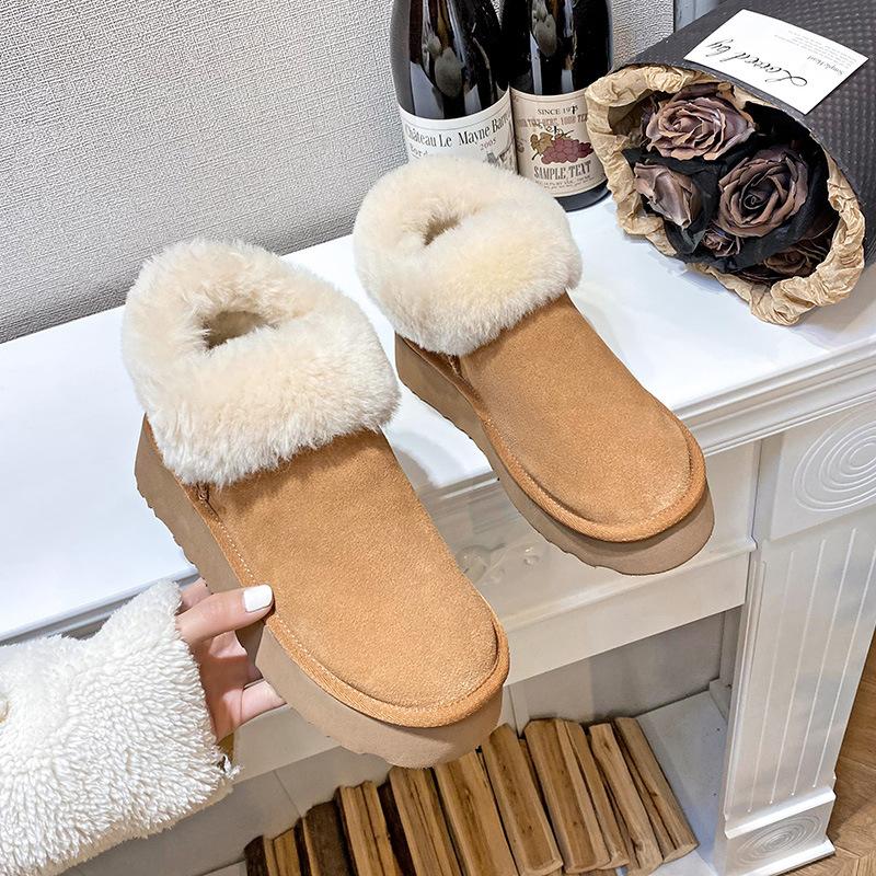 

XD1 кожаный бархат овчина мех интегрированные толстоподошвенные низкие угги женские пушистые ботинки 43