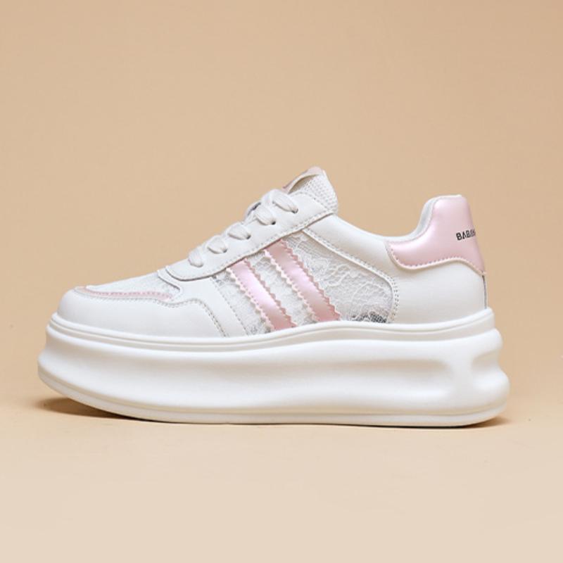 Mesh Breathable White Shoes for Women Spring Thick-soled Platform Thin Casual Shoes Color Matching Lace Sneakers