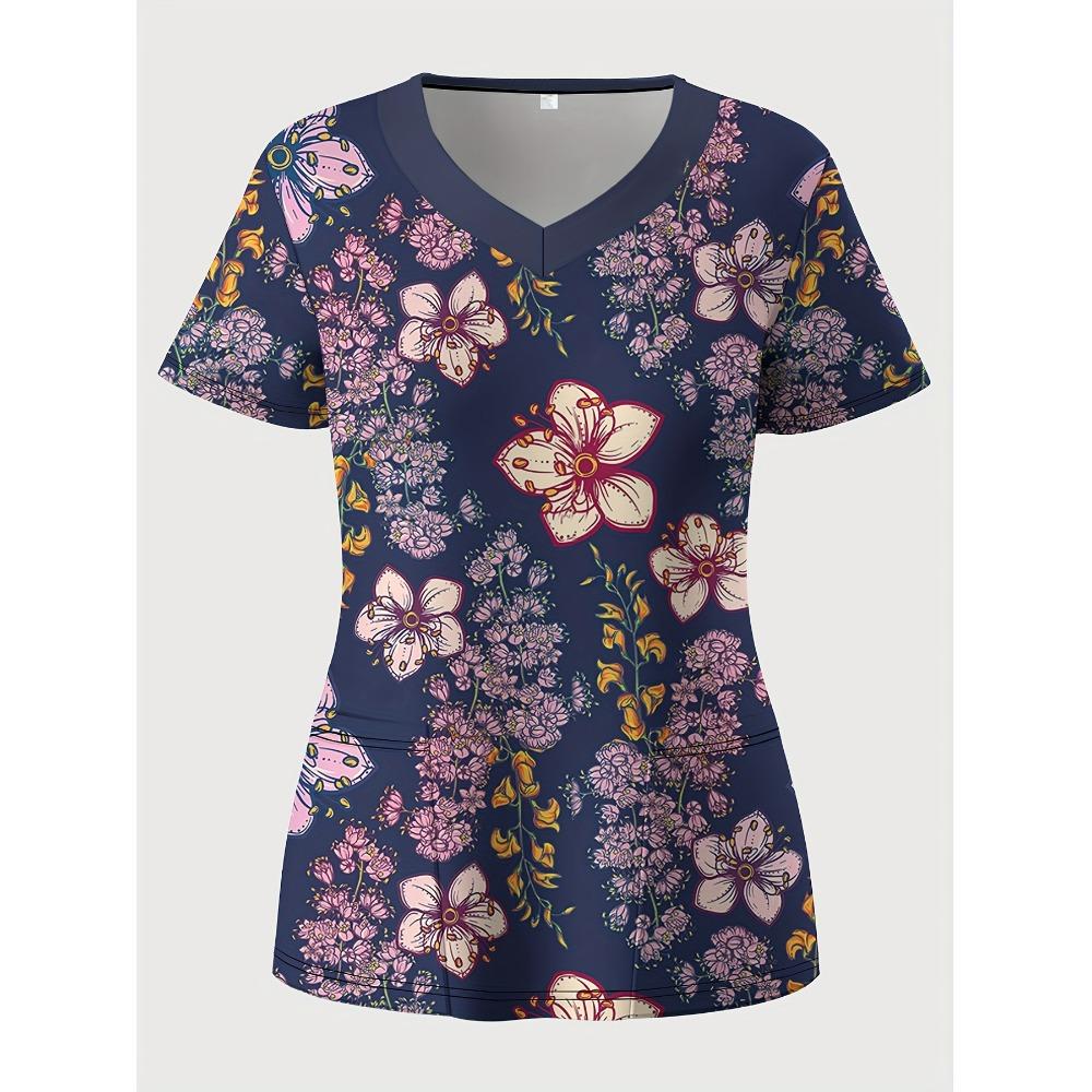 New Women's Scrubs - Valentine's Day 3D Heart Print V-Neck Work Uniform with Functional Patch Pockets Surgical Uniform Woman