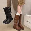 Herbst und Winter Vintage Stiefel Dünne Western Cowboy Stiefel Mittelhoher Absatz Lederstiefel Kavalleriestiefel