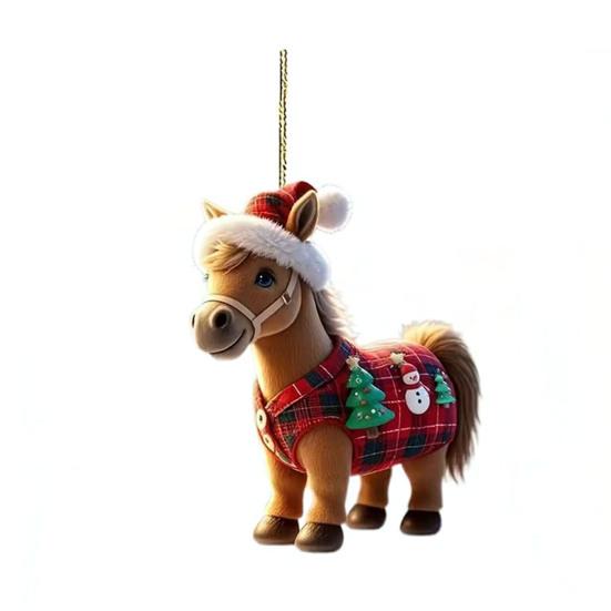 Christmas Pony Ornament 2D Acrylic Hanging Decor for Car And Tree Cute Horse Design Holiday Gift for Kids