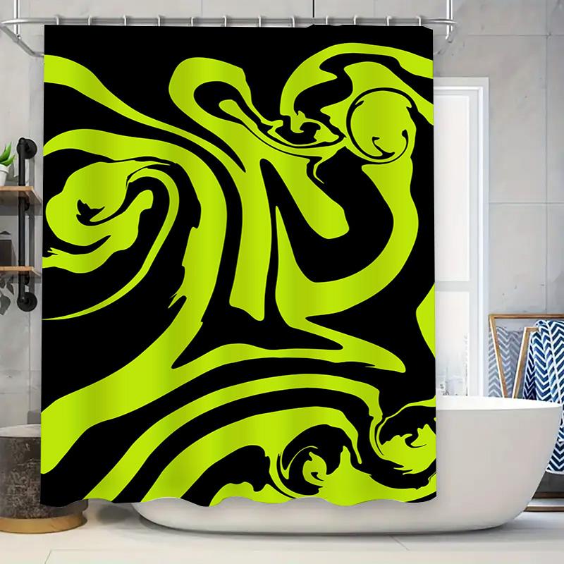 

Modern Art Shower Curtain with Black and Yellow Swirl Design Bright Bathroom Decor for Home Decoration 72 x 84 inches (183cm x 2 90x180cm
