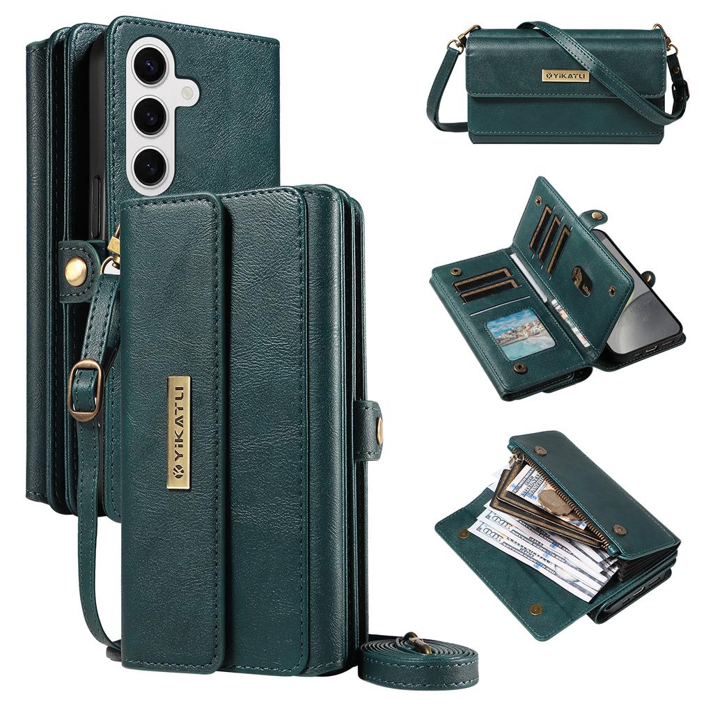 For Samsung Galaxy S25/Galaxy S24 Case YIKATU YK-008 Zipper Wallet Leather Phone Cover with Shoulder Strap