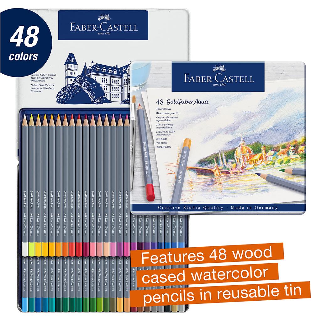 Faber-Castell Goldfaber Aqua Watercolor Pencil Set, 48 Colors in a Tin, 114648