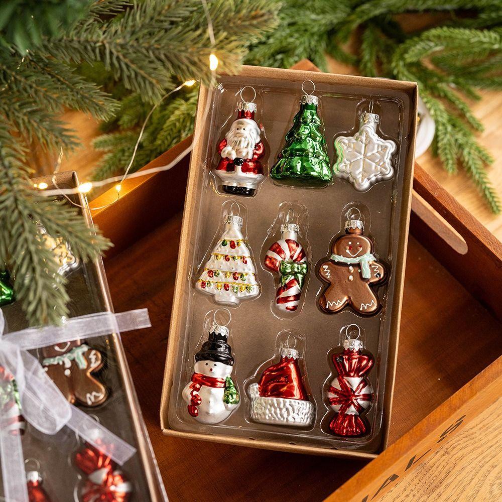 9Pcs/Set High Quality Glass Plastic Claus Colorful DIY Decor Christmas Tree Decoration Christmas Favors Decor