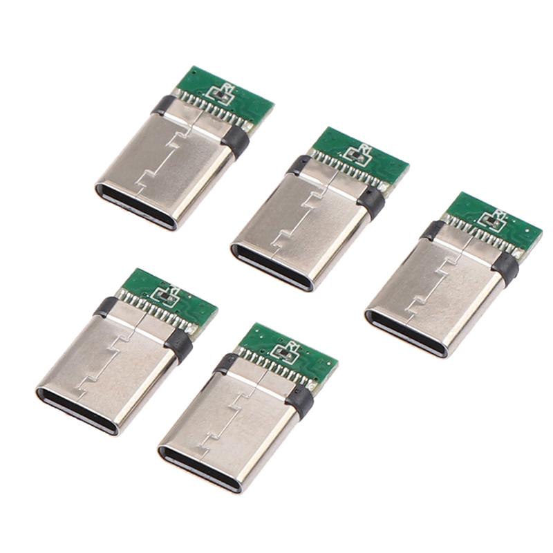 New 5Pcs USB 3.1 Type C Male DIY Solder Plug Connector Socket Attached PC Board
