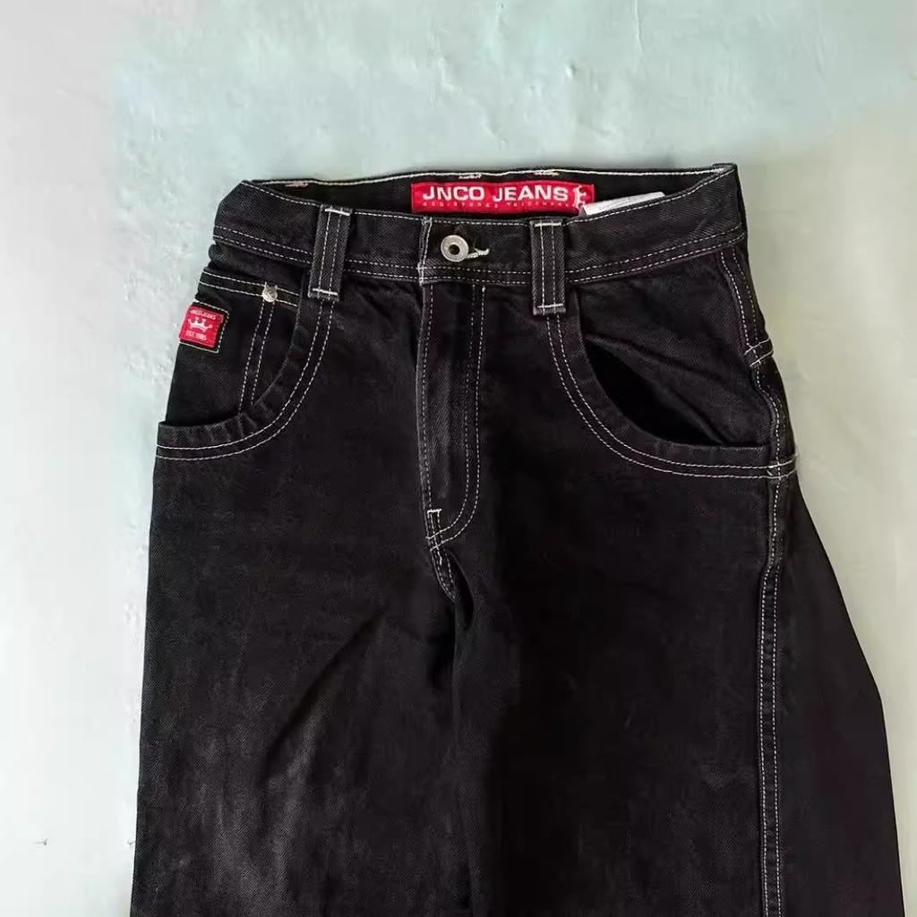 Streetwear JNCO jeans Y2K hip-hop cartoon pattern loose black pants men's and women's wide-leg pants wholesale