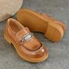 Johnature Metallspenne Loafers ekte skinn Pumps Britiske allsidig rund tå lavhæl damesko