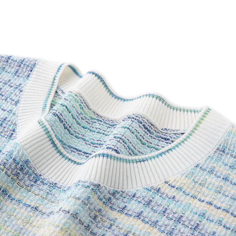TUHUANG Women's Silk Blend Striped Knit T-Shirt