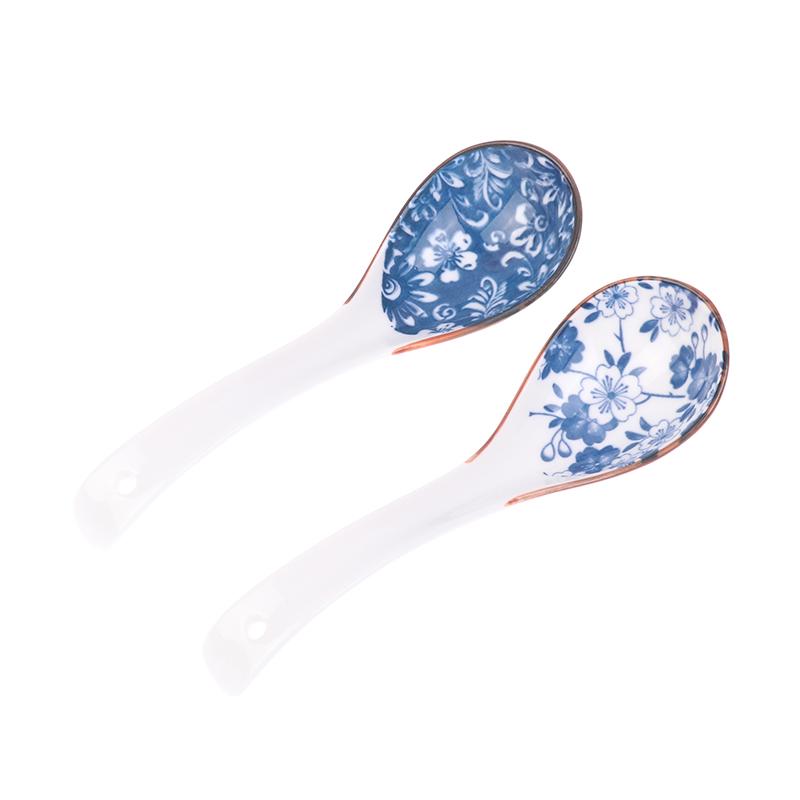 1Pc Blue And White Porcelain Soup Spoon Household Tableware Retro Japanese Style Ceramic Soup Spoons For Home Restaurant