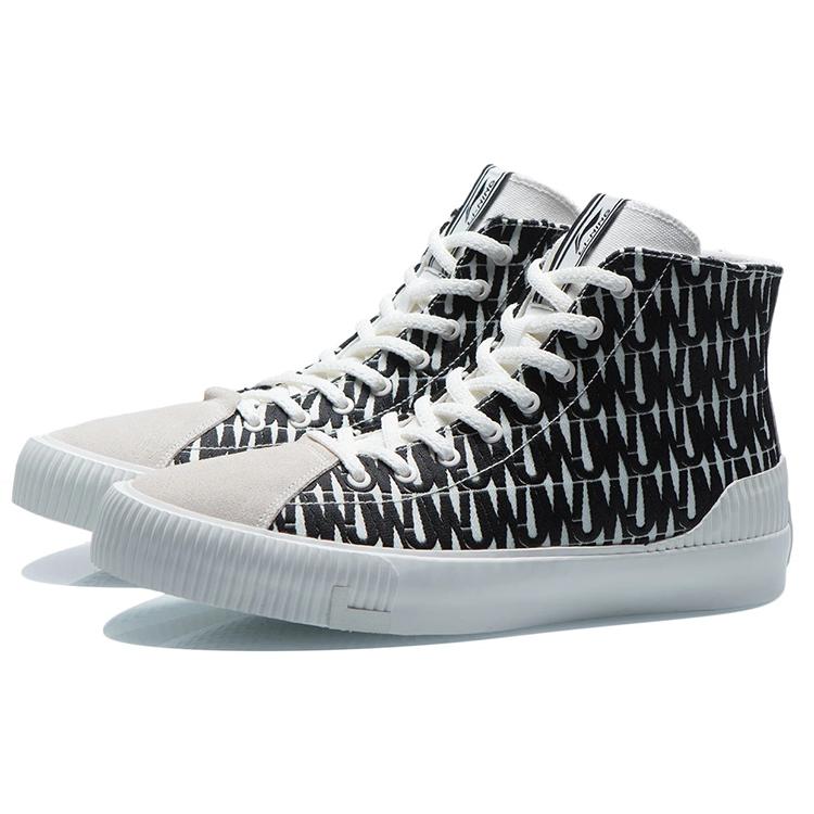 Jason Wu x Li Ning CF Tracing Slip Resistant Abrasion Resistant High top Skateboard Shoes Unisex Black White AGCR484-4