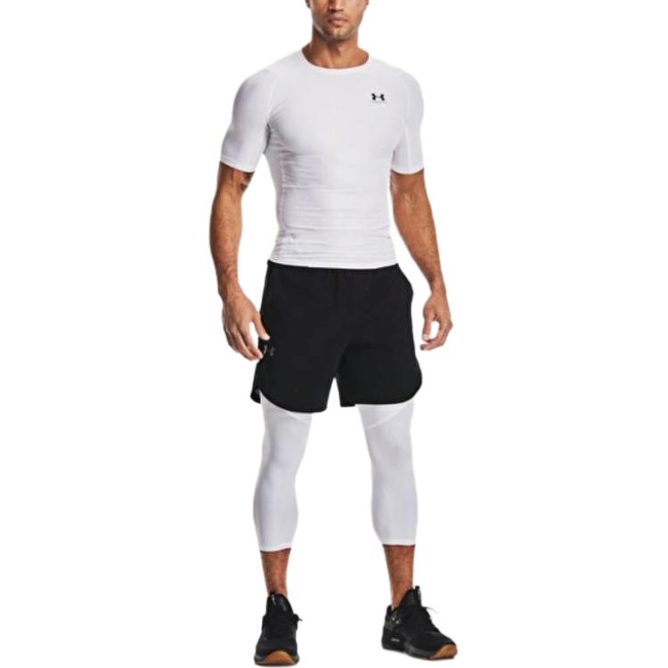 Under Armour Printed Logo Slim Fit Crew Neck Short Sleeve T-Shirt Men Tops White 1365229-100
