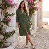 Women's Casual Long Sleeve Button Down Shirt Dress with Lapel Collar Color Loose Fit