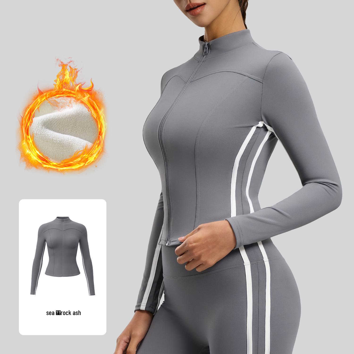 Juyitang Thick Velvet Yoga Jacket - Slim Fit, Stand Collar, Long Sleeve for Autumn/Winter Fitness S