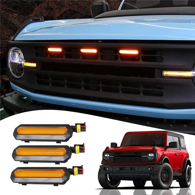3 stk LED-lys for frontgrill til Ford Bronco Deler 2025 2025 2025 2/4-dørs Oransje grilllyssett
