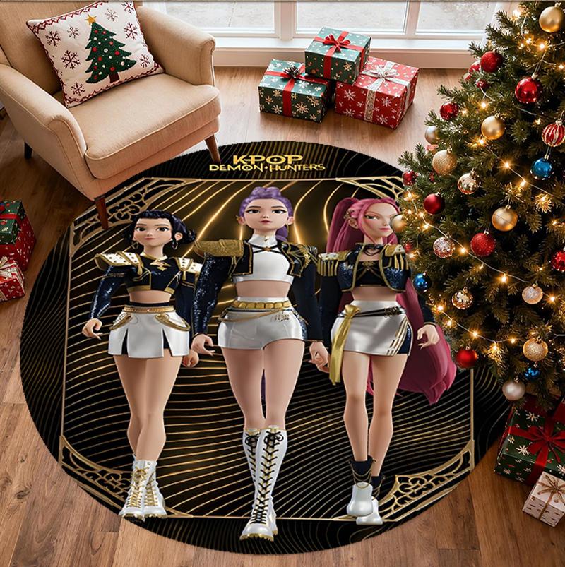 KPop Demon Hunters Pattern Round Rug, Indoor/Outdoor Mat, for Picnic, Gameroom, Bedroom, Office, Living Room, Home Decor Carpet, Birthday Gift
