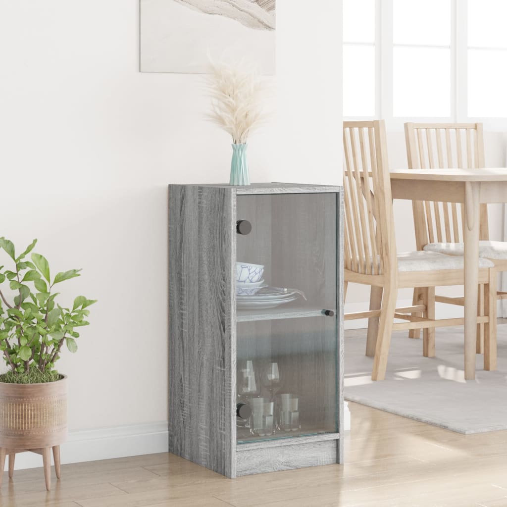 Vidaxl Cabinet With Glass Doors, Sonoma Oak Grey, 35X37X75.5 Cm