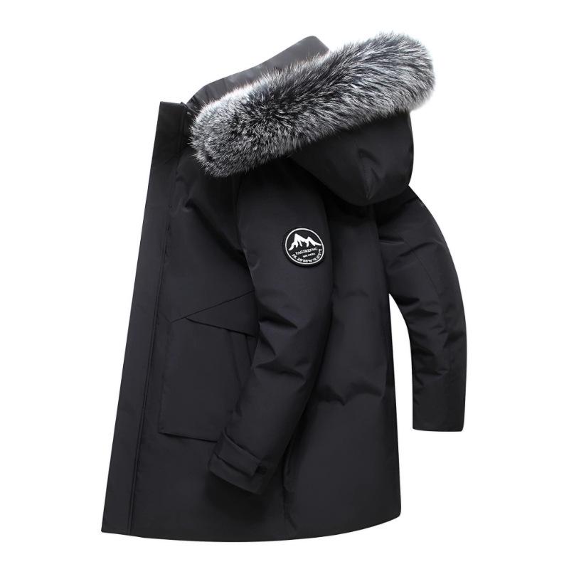 Trendy Winter Mid-Length Down Jacket with Fur Collar - Loose Fit, Hooded, Bestseller for Couples