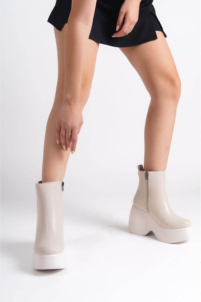 Women Modern Stylish Fashion Black Leather Look Skin Side Zipper High Wedge Heel Seasonal Women's Short Boots Bootie