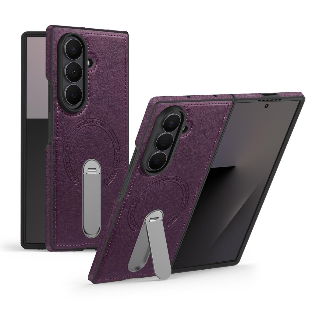 For Samsung Galaxy Z Fold7 5G Magnetic Case Rotating Kickstand Leather Coated PC Phone Cover