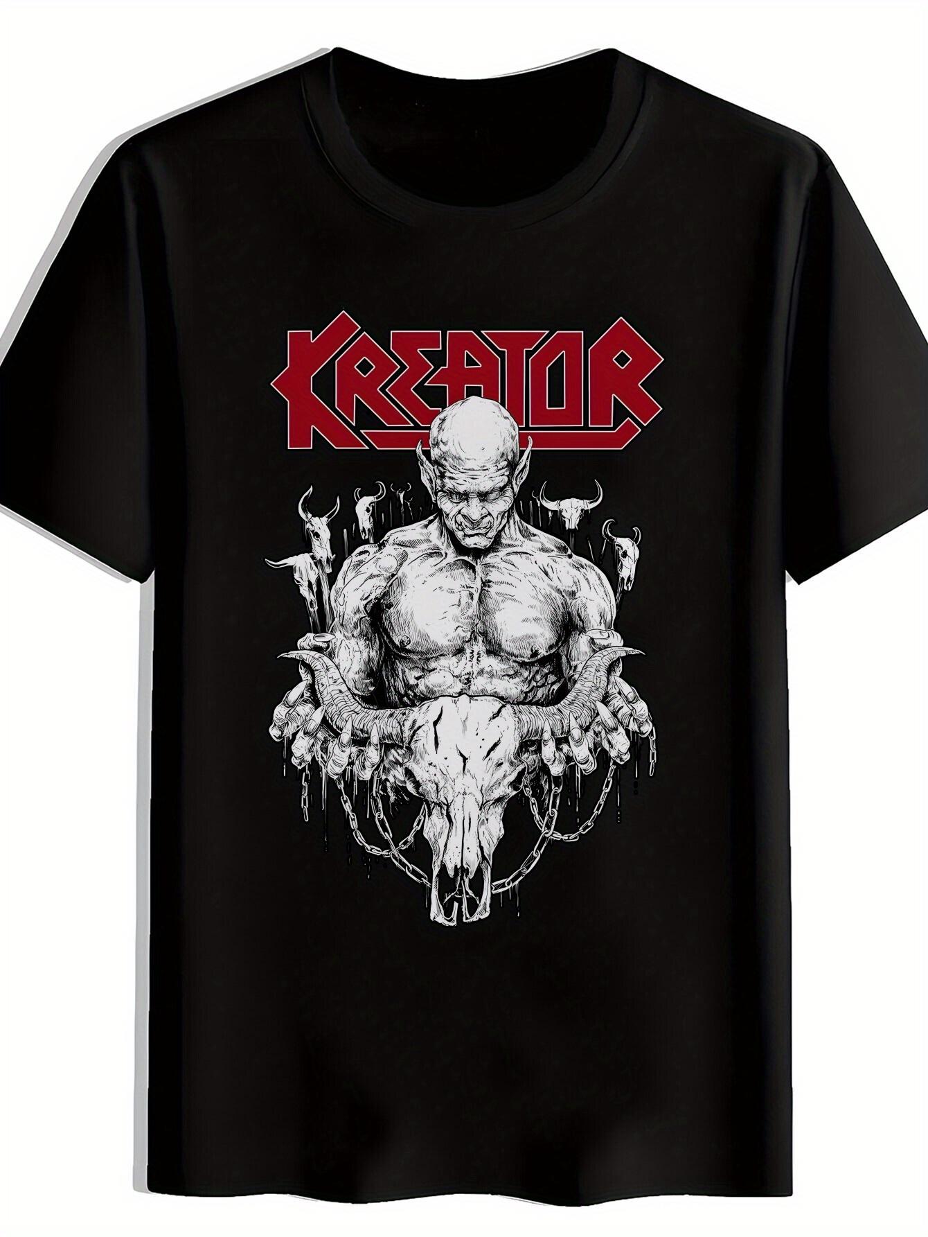 

Retro Rock Band Graphic T-shirt - KORN Inspired Heavy Metal Design with Skull & Bull Horns M