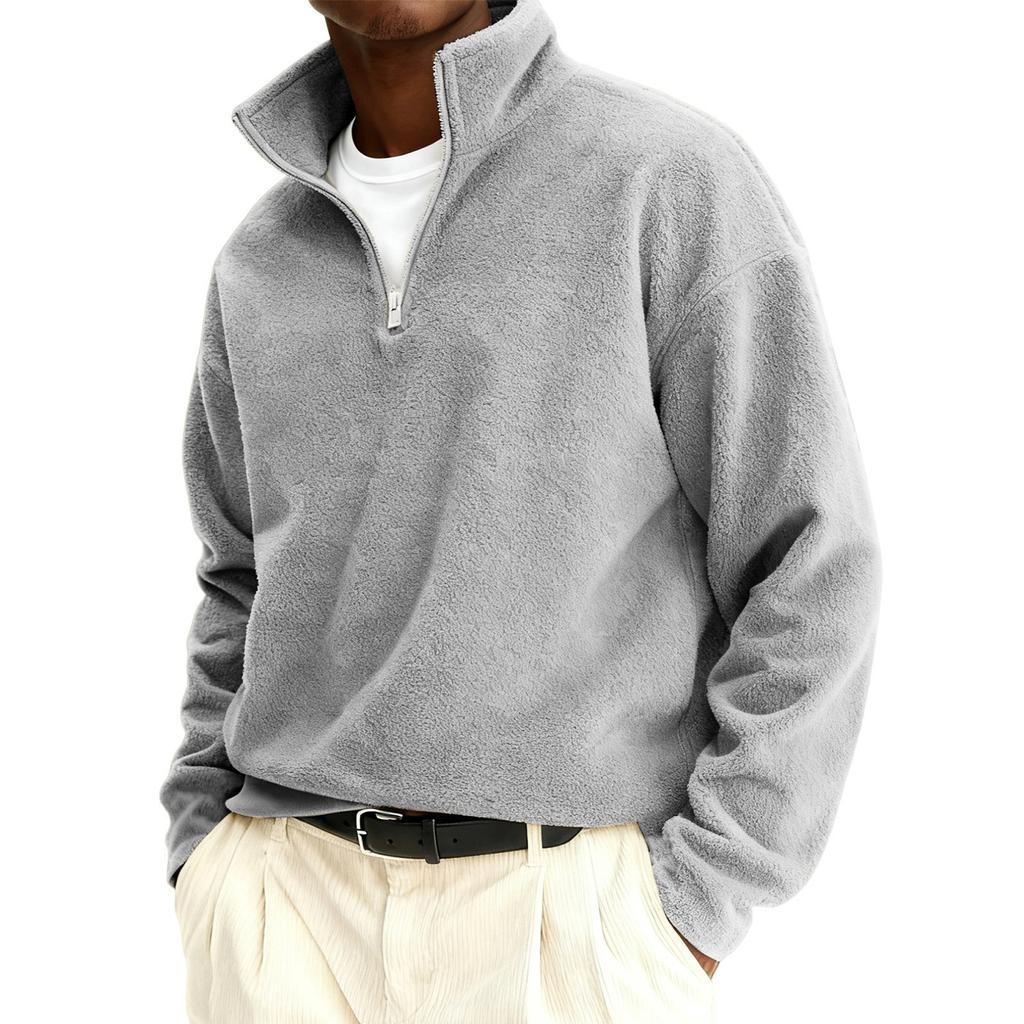 Men's And Women's Solid-color Casual Half-pull Long-sleeved Sweatshirt, Men's Double-sided Fleece Warm Sweatshirt