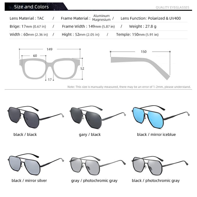 Photochromic Sunglasses For Men Uv400 Aluminum Magnesium Mirror Sun Glasses Vintage Driving Sunglass