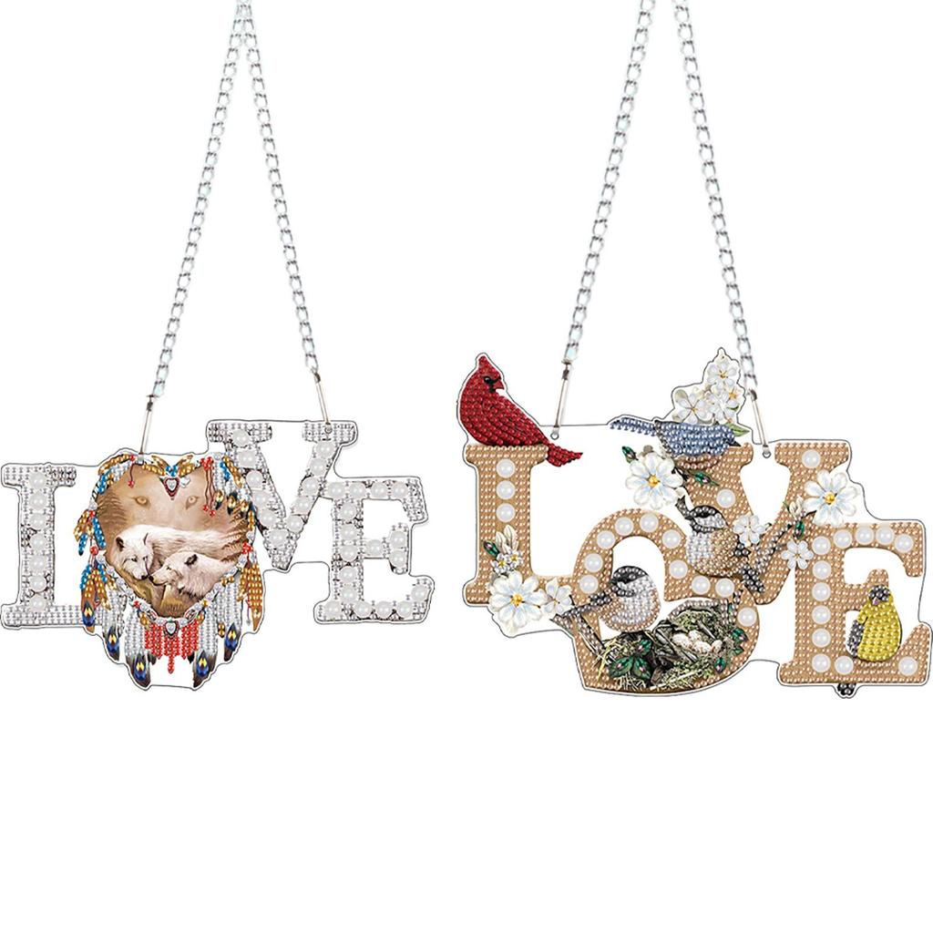 2pcs 2D Flat DIY Rhinestone Diamond Art Window Pendants Special Shape Diamond Painting Set Window Hanging Art for Home Decor