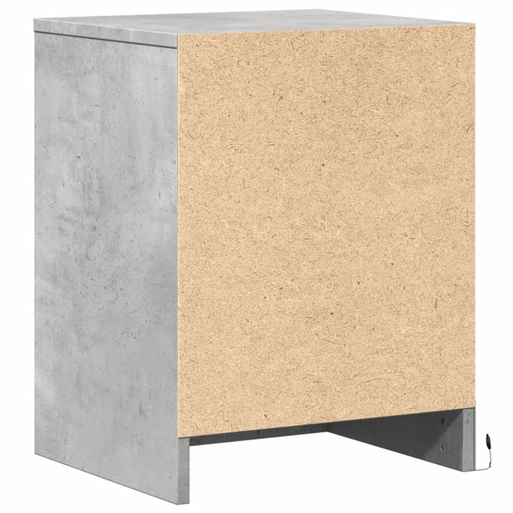 Nightstand with LED Lights Concrete Grey Wood Based Material