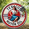 Texaco Vintage Oil Pin Up Metal Sign Retro Round Aluminum Wall Art