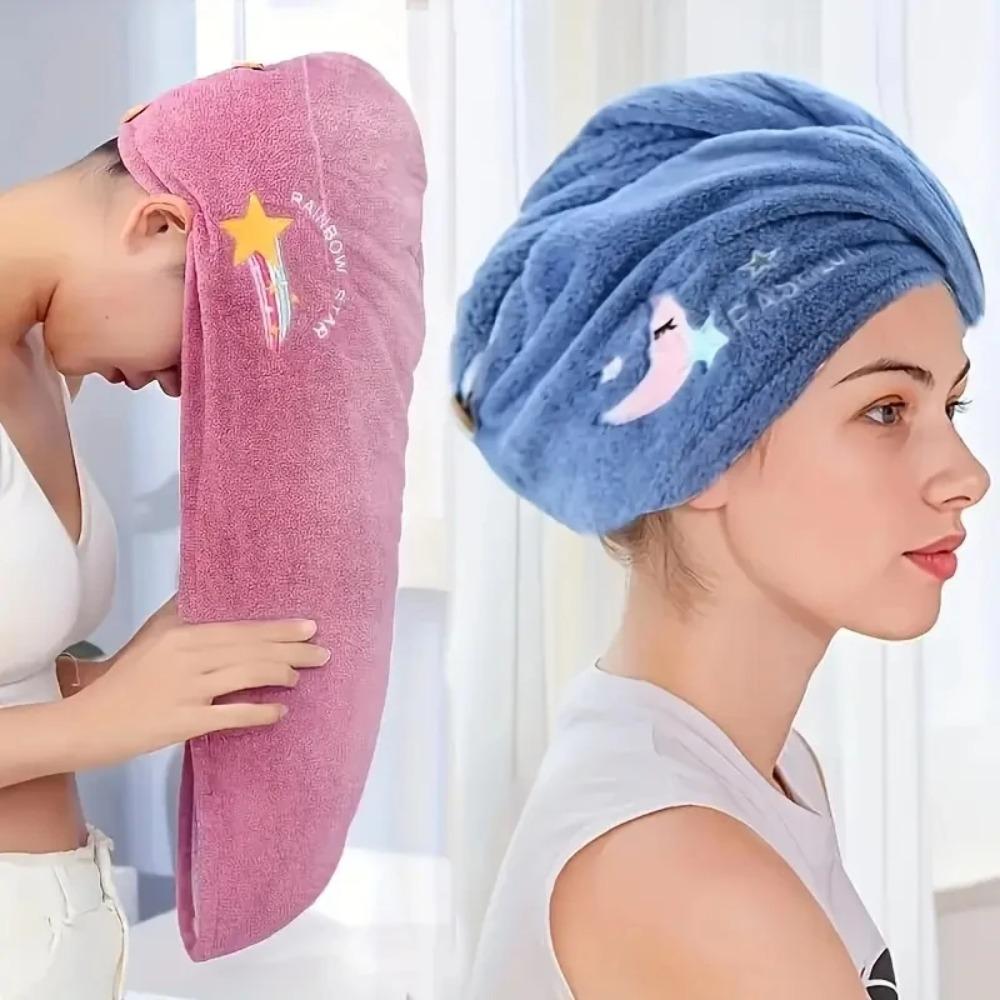 Soft Bathroom Women Head Towels Embroidery Style Hair Dry Wrap Bonnets Birthday Gift