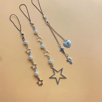 Y2K Pentagram Star Cross Hanging Pendant Sweet Phone Strap Bag Decoration Portable Hanging Lanyard Gift for Girls Women