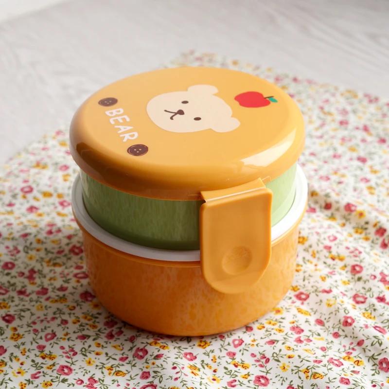 Mini Bento Box For Kids Cute Animal Lunch Box Double-layer Round Children's Lunch Box Snack Box Portable Microwave Lunchbox