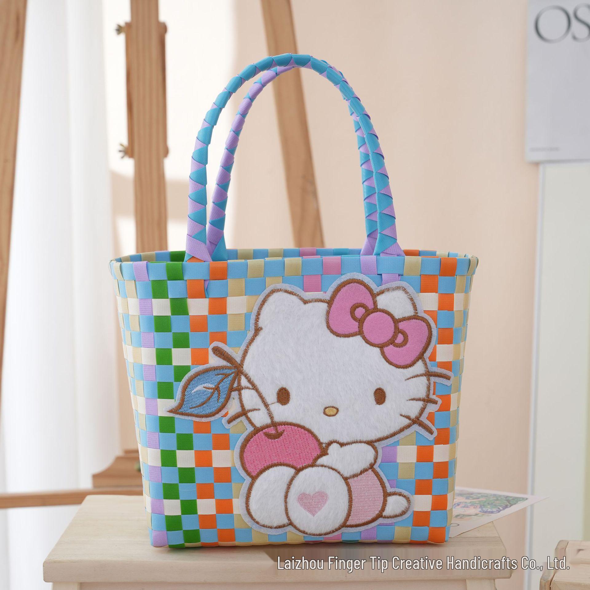 Красочная плетеная пластиковая подарочная корзина-сумка - Сувенир для вечеринки или пляжная сумка для женщин Base length 23, base width 12, height 22